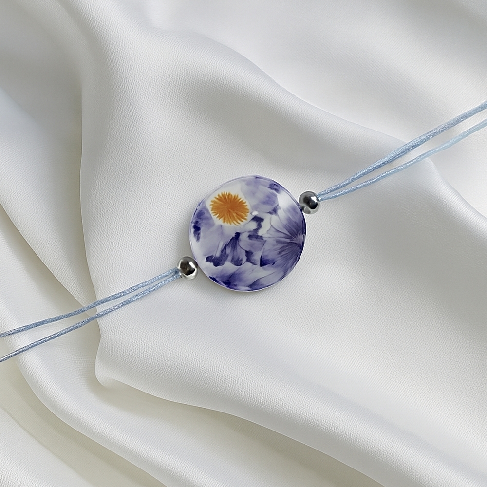 Elegant Blue Daisy Bead Choker Necklace โ Floral Adjustable Blue Cord Jewelry